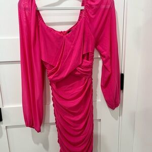 Pink Midi Dress with Bishop Sleeves